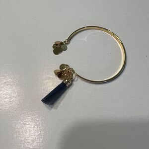 Shiraleah‎ Gold Bangle Bracelet with Navy Blue Tassel and Coin Charms Boho Style